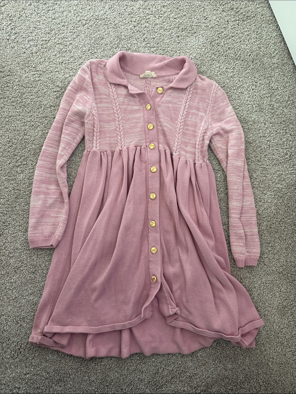Girls' Collared Knit Button-Front Dress in Dusty Pink
